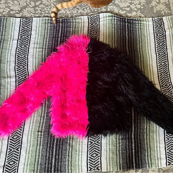 NWT club exx dolls kill black and pink split furry fluffy jacket - Picture 7 of 7